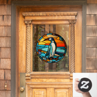 Ice Blue Penguin Sunset Faux Glas in lood Raamsticker