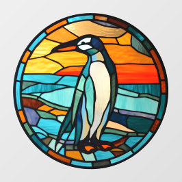 Ice Blue Penguin Sunset Faux Glas in lood Raamsticker