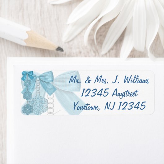 Ice Blue Ribbon Snowflake Return Address Label (Insitu)