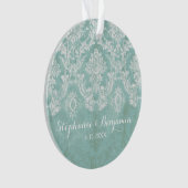Ice Blue Rustic Damask Pattern Wedding Ornament (voorkant)