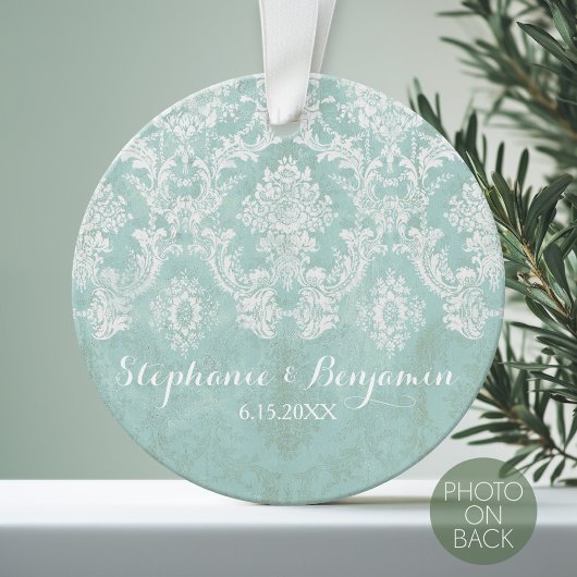 Ice Blue Rustic Damask Pattern Wedding Ornament