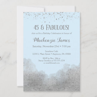 Ice Blue Silver Confetti Invitation Anniversaire
