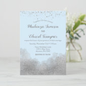 Ice Blue Silver Confetti Wedding Invitation Kaart (Staand voorkant)