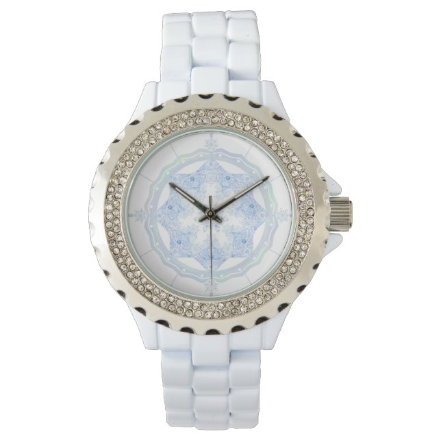 Ice Blue Snowflake Horloge (Voorkant)