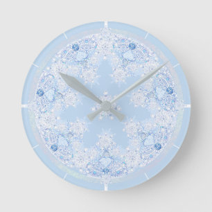 Ice Blue Snowflake Ronde Klok