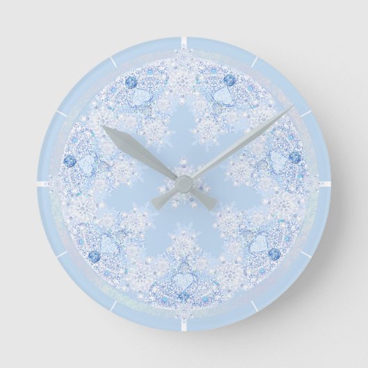 Ice Blue Snowflake Ronde Klok (Voorkant)
