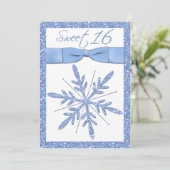 Ice Blue Snowflake Sweet 16 Uitnodiging (Staand voorkant)