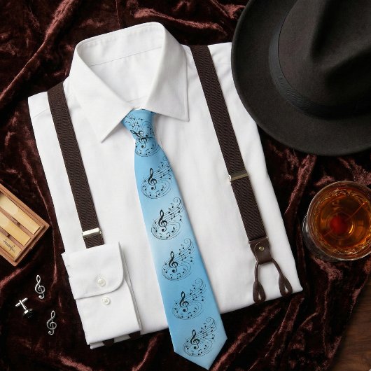 Ice Blue Treble Clef Music Notes - Musical Pattern Stropdas