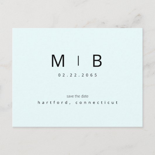 Ice Blue Tropical Monogram Bruiloft Save the Date Briefkaart (Voorkant)