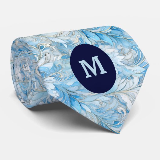 Ice Blue Winter Botanisch Stropdas (Opgerold)