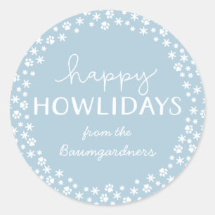 Ice BlueHappy Howlidays Pet Lover Holiday Ronde Sticker
