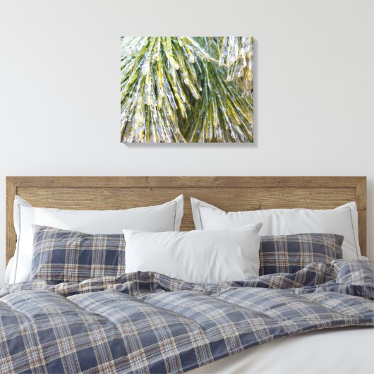 Ice Coated Pine Needles Winter Botanisch Canvas Afdruk (Insitu (Slaapkamer))
