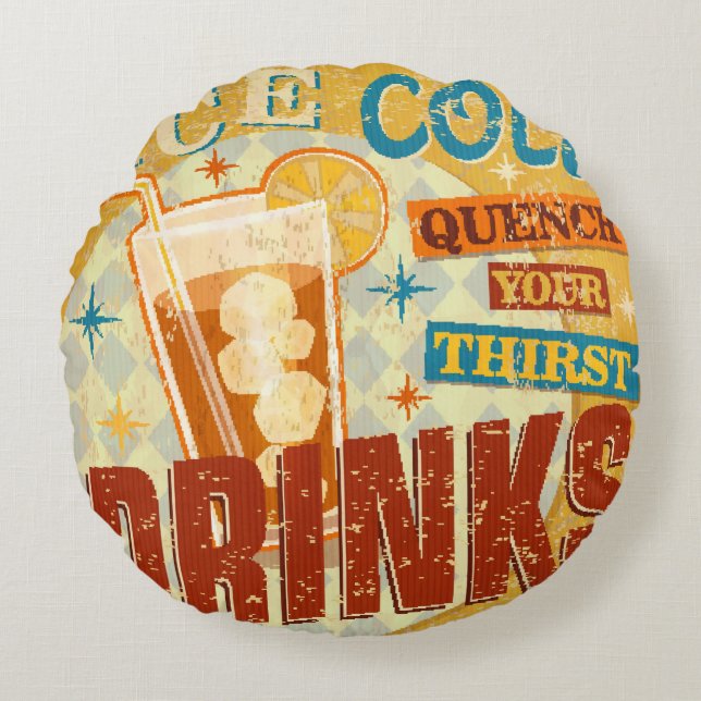  Ice Cold Drink metaalteken. , soda, Rond Kussen (Voorkant)