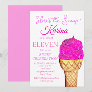 Ice Cream 11e Verjaardags Meisje Roze Waterverf Kaart