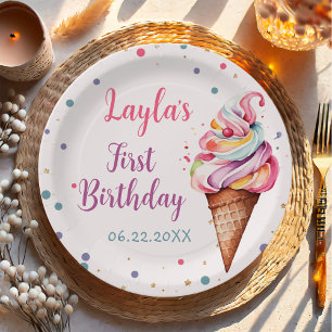 Ice Cream 1e verjaardag Papieren Bordje