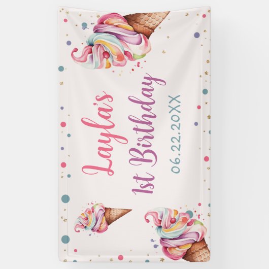 Ice Cream 1e verjaardag Spandoek (Verticaal)