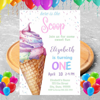 Ice Cream 1st Birthday Party Invitation Kaart