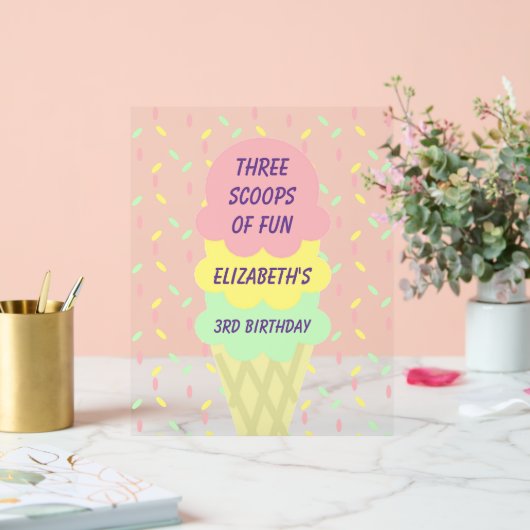 Ice Cream 3rd Birthday Acryl Bord (Huwelijk)