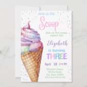 Ice Cream 3rd Birthday Party Invitation Kaart (Voorkant)