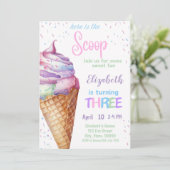 Ice Cream 3rd Birthday Party Invitation Kaart (Staand voorkant)