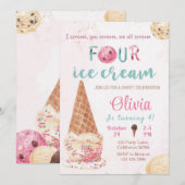Ice Cream 4e Verjaardag Uitnodiging Icecream Uitno (Voorkant / Achterkant)