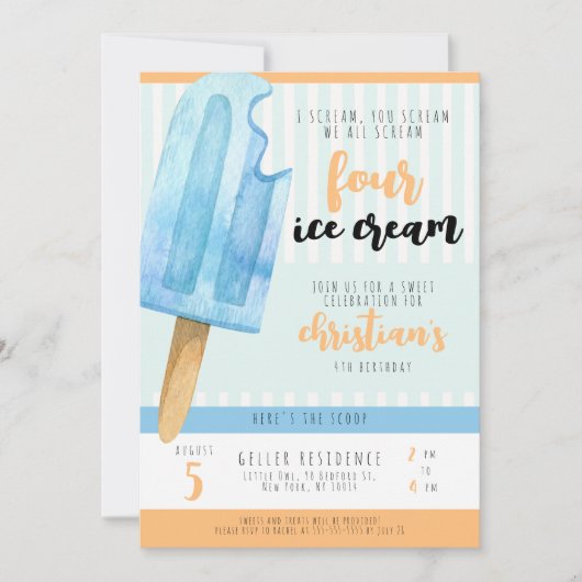 Ice Cream 4th Birthday Party Invitation (Devant)