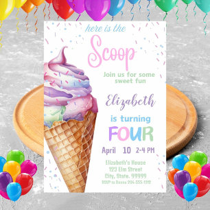 Ice Cream 4th Birthday Party Invitation