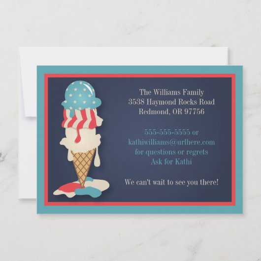 Ice Cream 4th of Juli Partij Uitnodigingen (Achterkant)