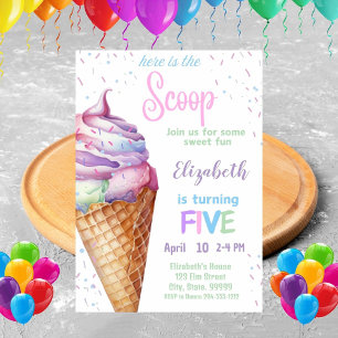 Ice Cream 5th Birthday Party uitnodiging