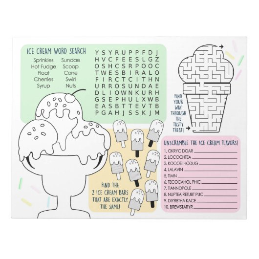 Ice Cream Activity Sheets voor kinderen Pack van 4 Notitieblok (Voorkant)