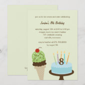 Ice Cream and Cake Birthday Invitation - Green Kaart (Voorkant / Achterkant)
