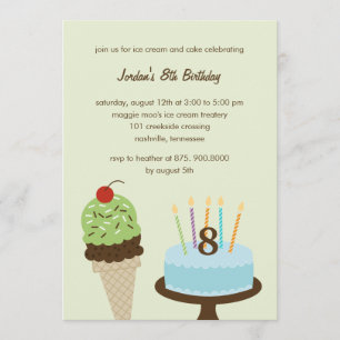 Ice Cream and Cake Birthday Invitation - Green Kaart