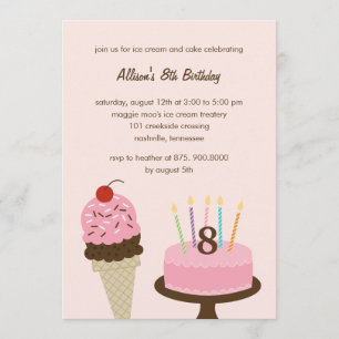 Ice Cream and Cake Birthday Invitation - Roze Kaart