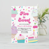 Ice Cream and Cake Five is Sweet 5th Birthday Kaart (Staand voorkant)