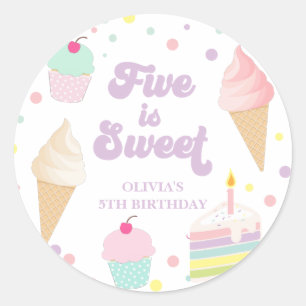 Ice Cream and Cake Five is Sweet 5th Birthday Ronde Sticker
