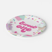 Ice Cream and Cake Sweet Een 1e Verjaardag Papieren Bordje (Gekanteld)