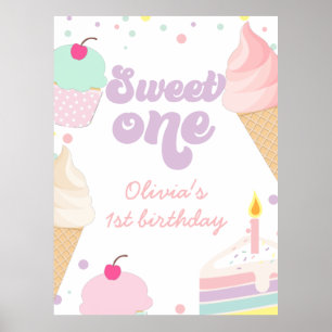 Ice Cream and Cake Sweet Een 1e Verjaardag Poster