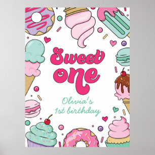 Ice Cream and Cake Sweet Een 1e Verjaardag Poster