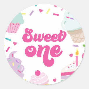 Ice Cream and Cake Sweet Een 1e Verjaardag Ronde Sticker