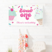 Ice Cream and Cake Sweet Een 1e Verjaardag Spandoek (Insitu)
