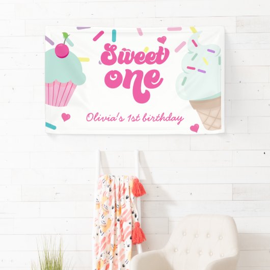Ice Cream and Cake Sweet Een 1e Verjaardag Spandoek (Insitu)