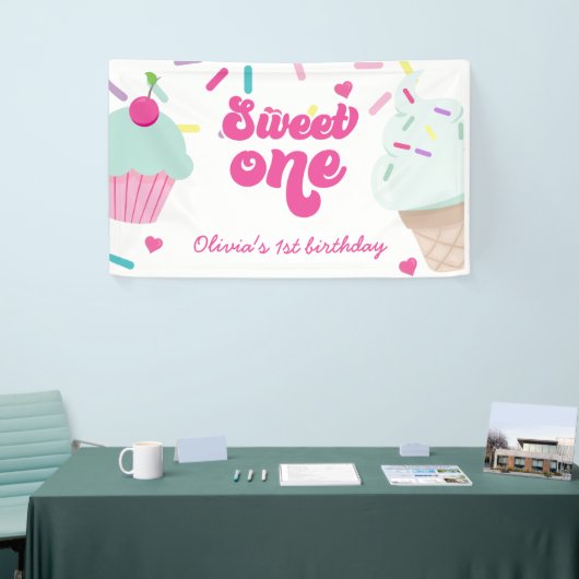 Ice Cream and Cake Sweet Een 1e Verjaardag Spandoek (Beurs)