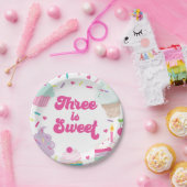 Ice Cream and Cake Three is Sweet 3rd Birthday Papieren Bordje (Feest)