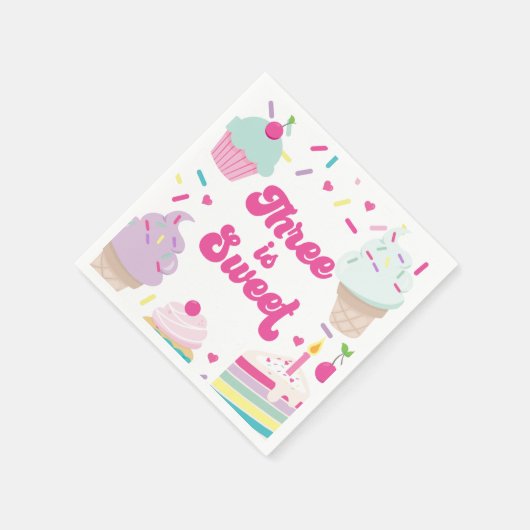 Ice Cream and Cake Three is Sweet 3rd Birthday Servet (Hoek)