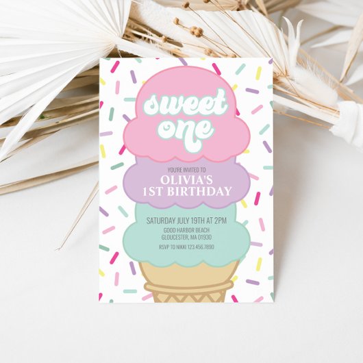 Ice Cream and Sprinkles Sweet One 1st Birthday Kaart
