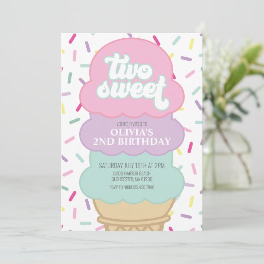 Ice Cream and Sprinkles Two Sweet 2nd Birthday Kaart (Staand voorkant)