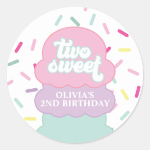 Ice Cream and Sprinkles Two Sweet 2nd Birthday Ronde Sticker