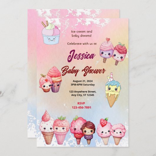 Ice Cream Baby shower Kaart (Voorkant / Achterkant)