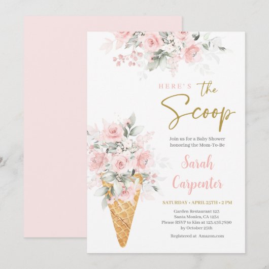 Ice cream Baby shower Meisje Invitation Kaart (Voorkant / Achterkant)