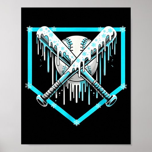 Ice Cream Baseball Drip Home Plate Bats Cool For B Poster (Voorkant)